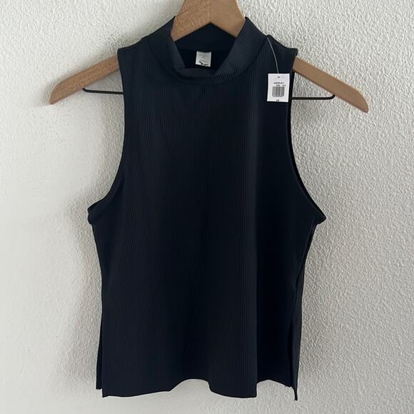 NWT Old Navy Black High Neck RIbbed Tank Powersoft Go-Dry XS - Picture 1 of 7